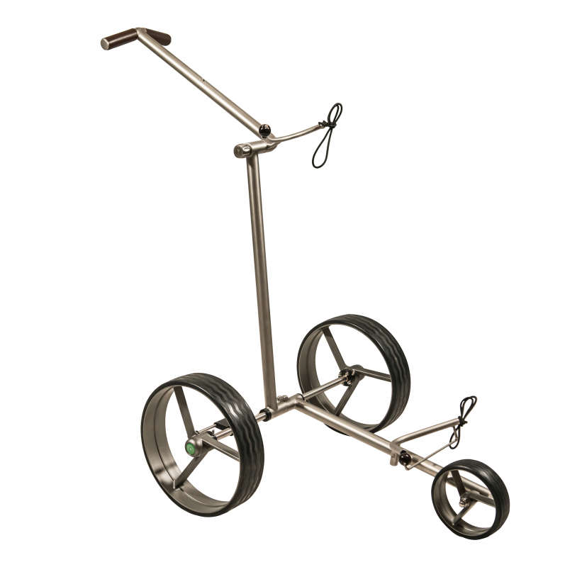 Fasan®, 3 Rad Edelstahl Golf Trolley, Golftrolley schnell-zerlegbar/-klappbar, in Titan-Optik und geeignet für Cartbags unterschiedlicher Höhe!